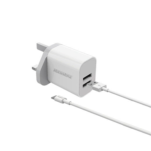 RockRose Charger2-PORT 2.4A Micro UK White