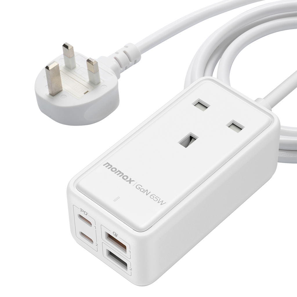 Momax ONEPLUG 65W GaN Extension Cord with USB white